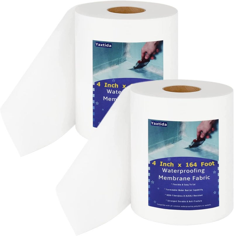 Yaxtida 2 Pack 4 Inches x 164 Feet Waterproofing Membrane Anti Fracture Fabric, Reinforcing Water Barrier Drywall Mesh Tape, Liquid Waterproof Membrane Fiberglass Tape for Shower Wall,Seam - Image 1